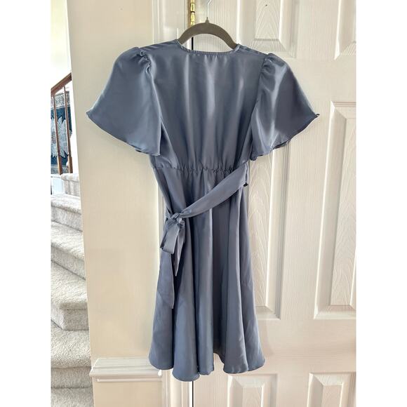 Ivy City Co Julie Slate Dusty Blue Flutter Sleeve GIRLS Dress - Picture 3 of 6